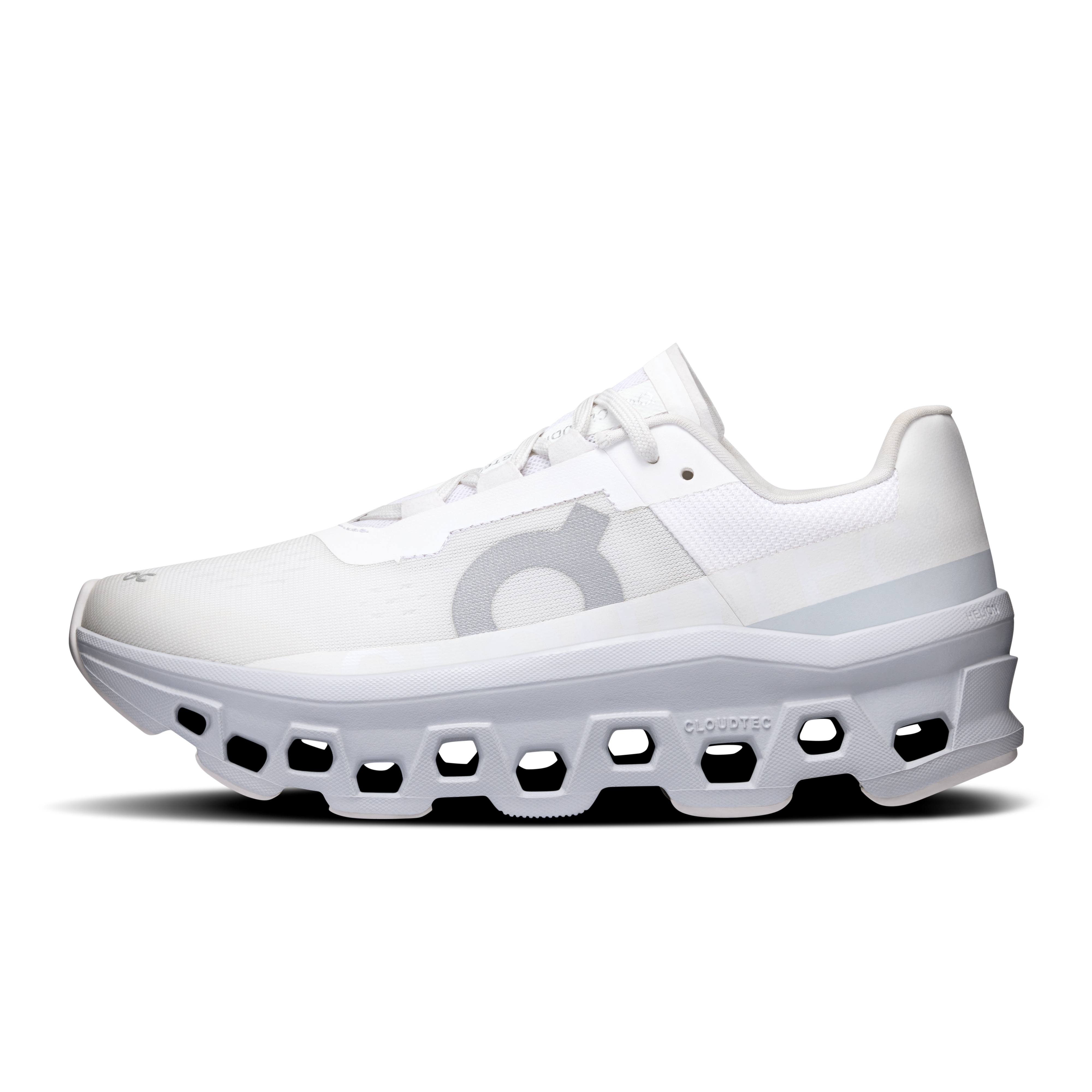 Women's On Cloudmonster running shoe in White Glacier color combination